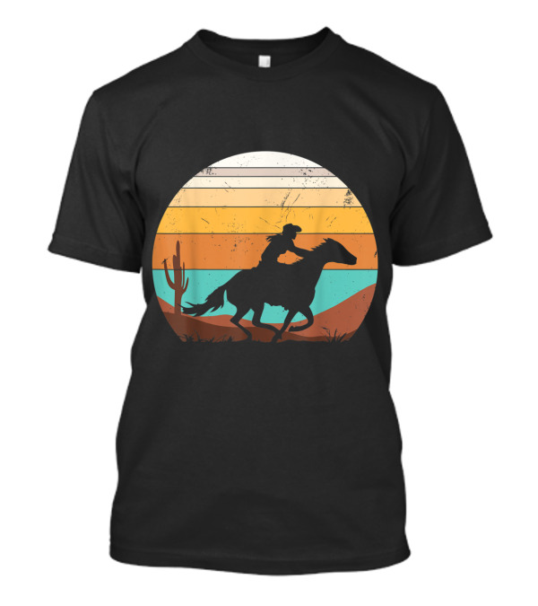 Vintage Horse Riding Silhouette Desert Sunset T-Shirt