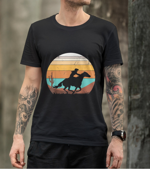 Vintage Horse Riding Silhouette Desert Sunset T-Shirt