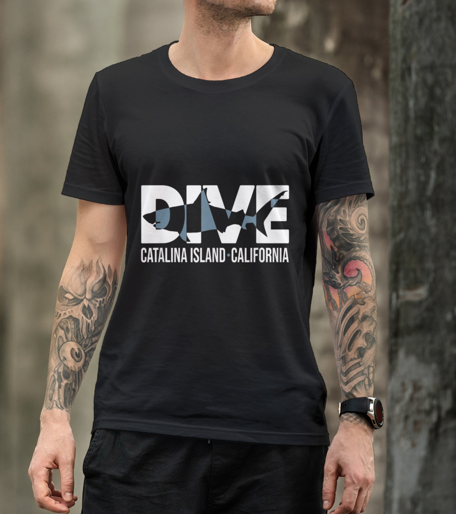 DIVE Catalina Island California Shark Silhouette SCUBA Diver T-Shirt