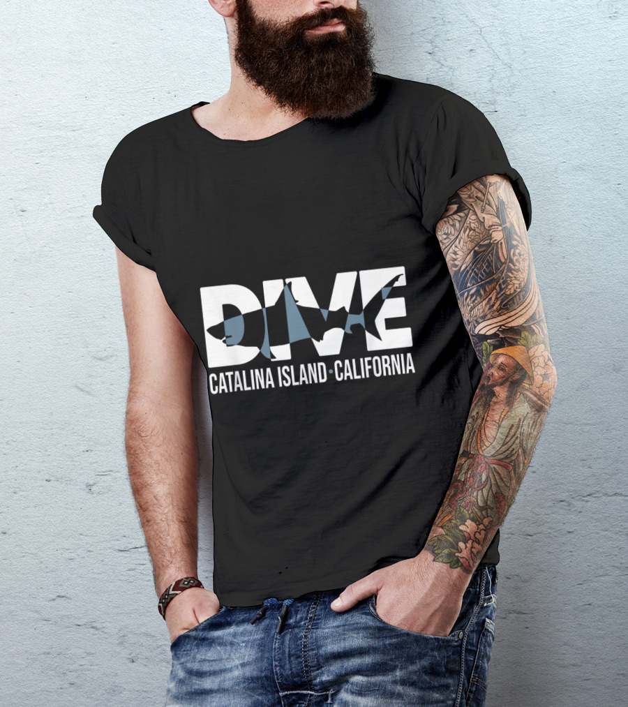 DIVE Catalina Island California Shark Silhouette SCUBA Diver T-Shirt
