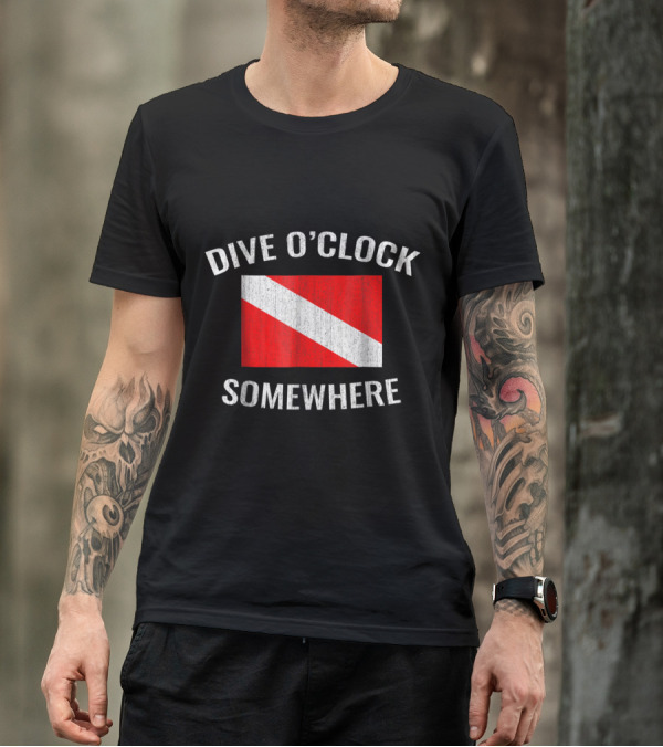 Dive O'Clock Somewhere Funny Drinking Scuba Flag T-Shirt