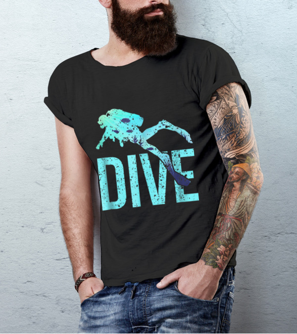DIVE Scuba Diving Silhouette With Aqua Text And Diver T-Shirt