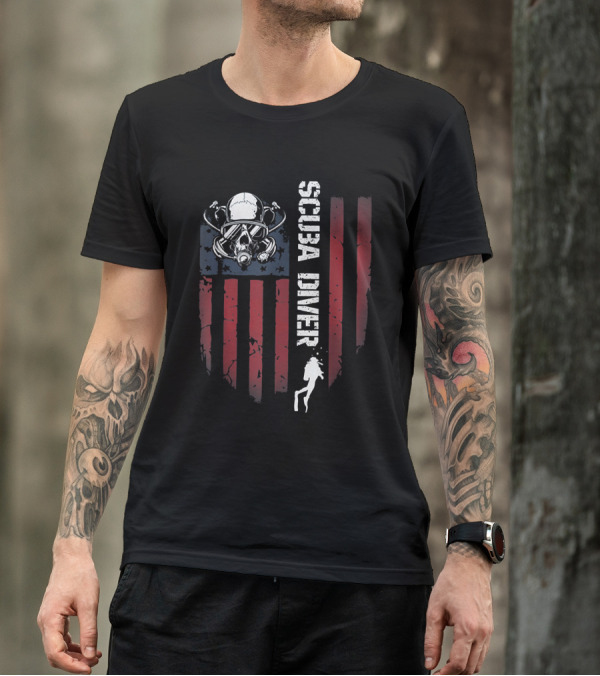 Scuba Diver Dive Flag Helmet And Diver T-Shirt