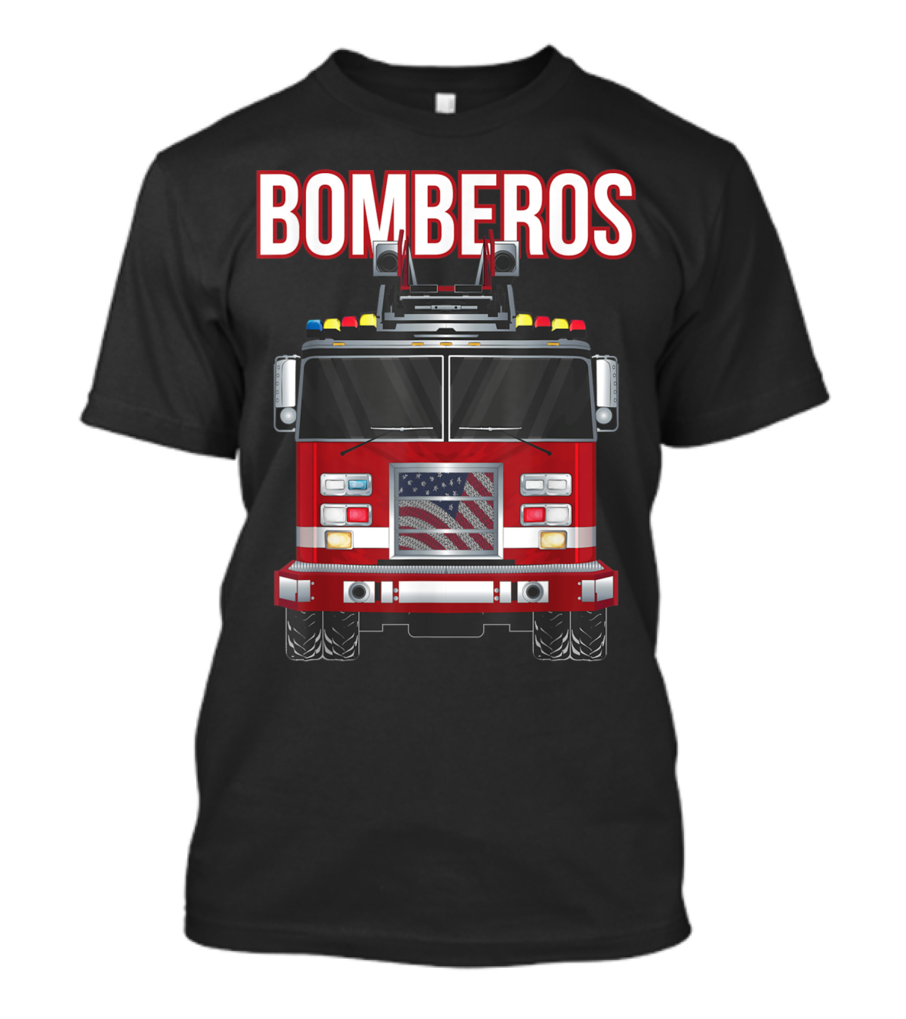 Bomberos American Fire Rescue Truck With Flag T-Shirt
