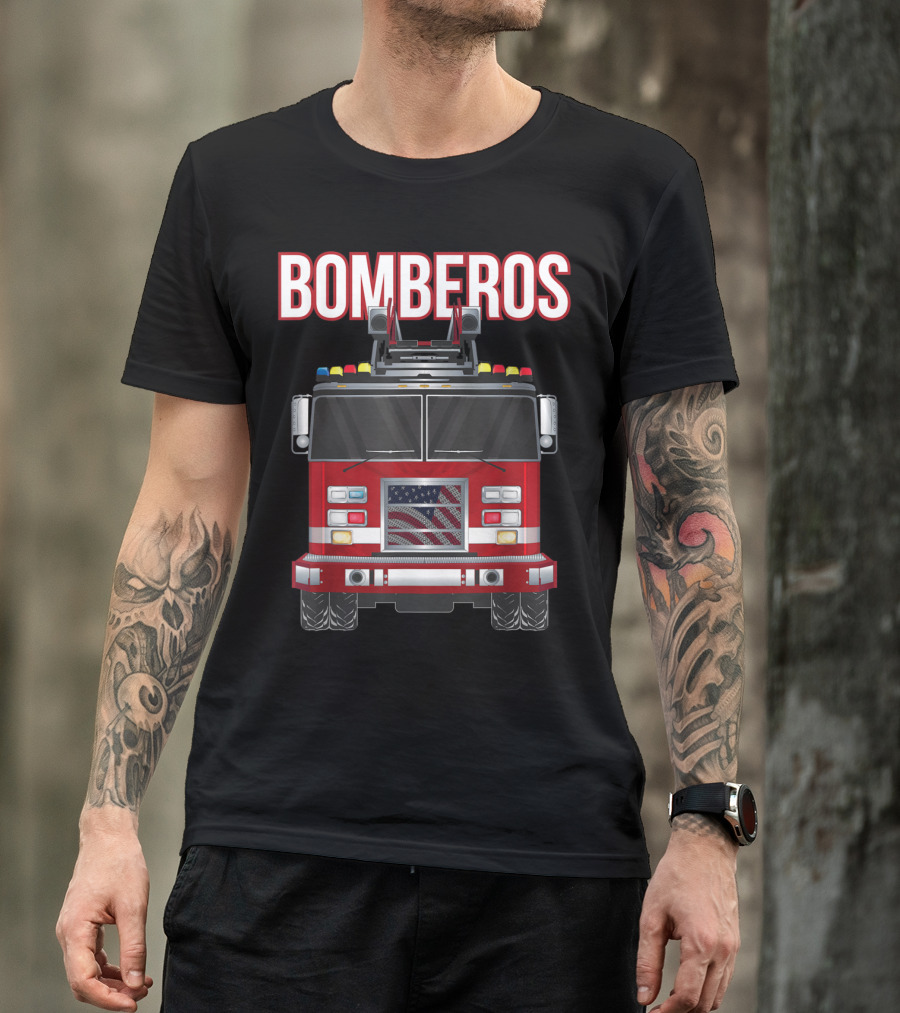 Bomberos American Fire Rescue Truck With Flag T-Shirt