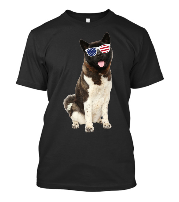American Akita With Patriotic Flag Sunglasses T-Shirt