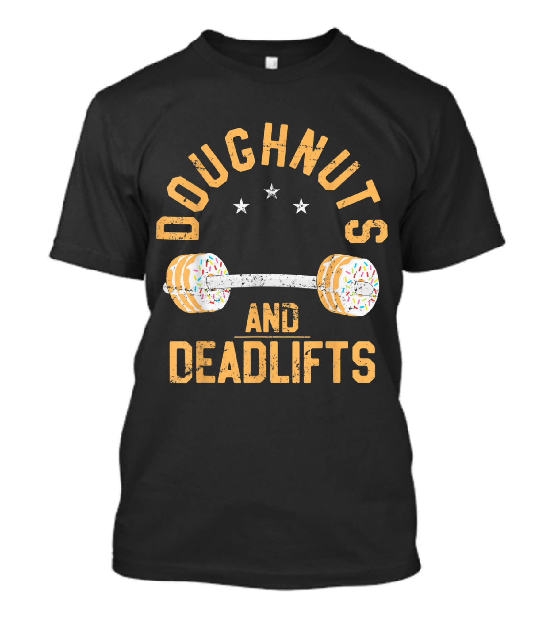Doughnuts And Deadlifts Funny Workout Doughnut Barbell T-Shirt