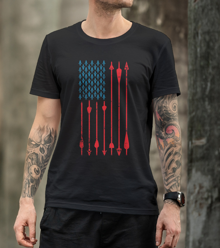 Patriotic American Flag Made From Blue Arrowheads And Red Archery Arrows T-Shirt