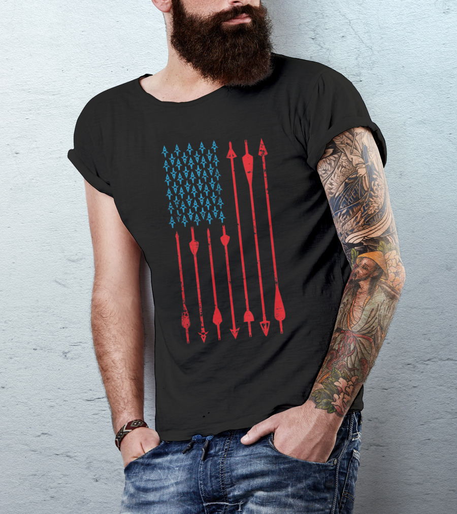 Patriotic American Flag Made From Blue Arrowheads And Red Archery Arrows T-Shirt
