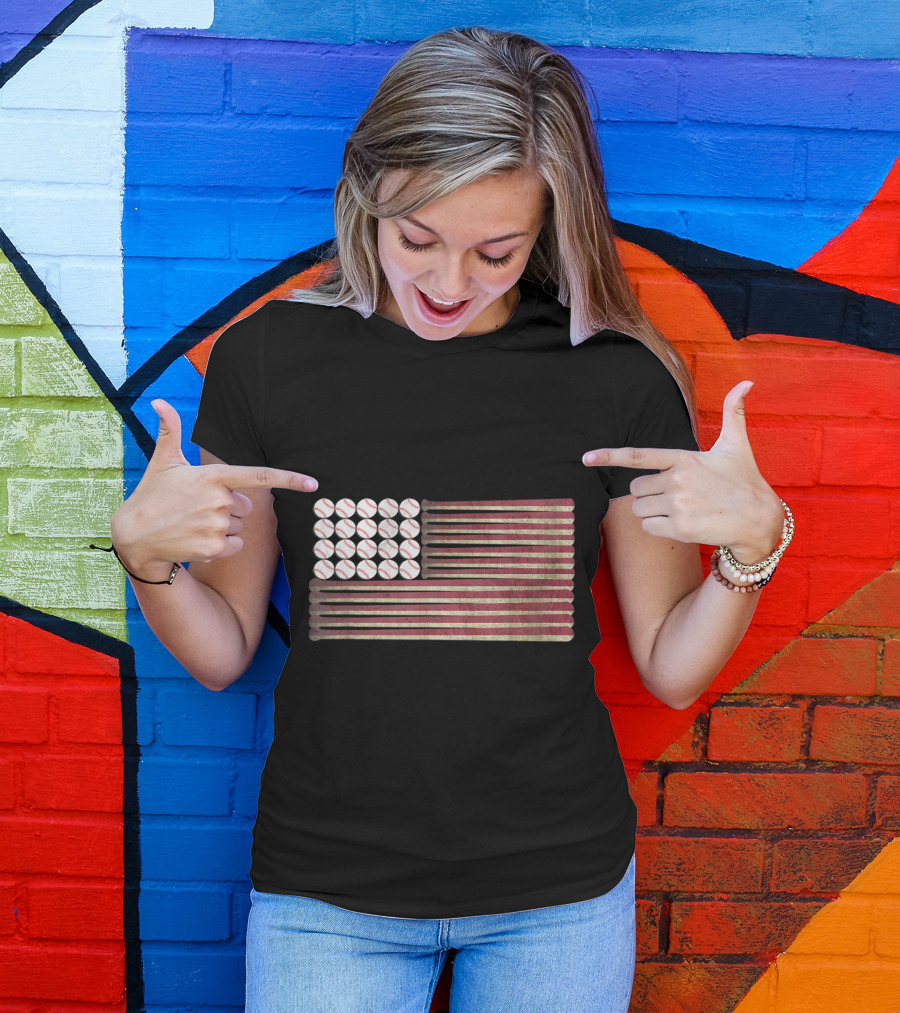 American Flag Made Of Baseballs And Bats Sports T-Shirt