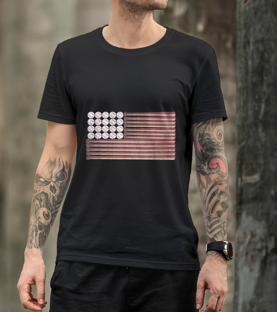 American Flag Made Of Baseballs And Bats Sports T-Shirt