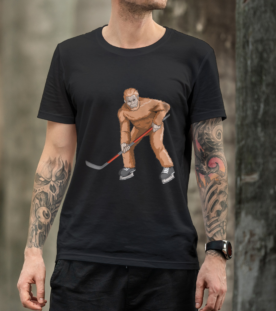 Bigfoot Sasquatch Playing Hockey On Ice Skates T-Shirt