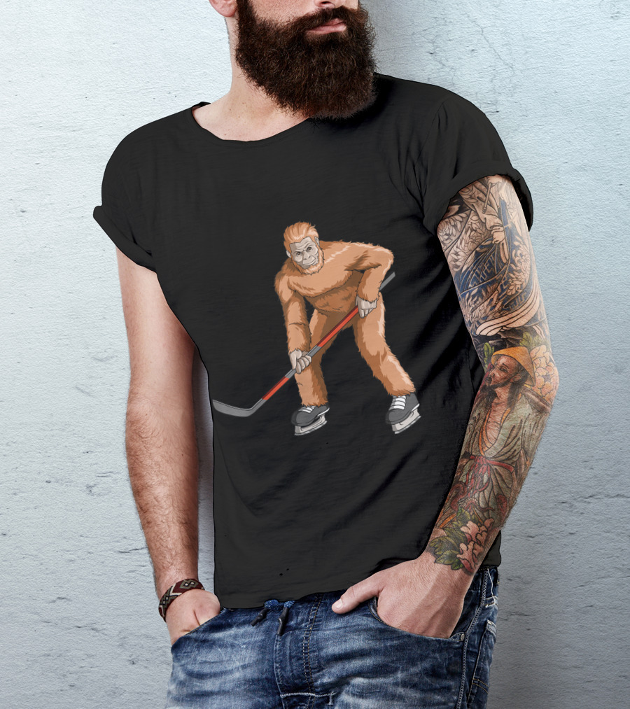 Bigfoot Sasquatch Playing Hockey On Ice Skates T-Shirt
