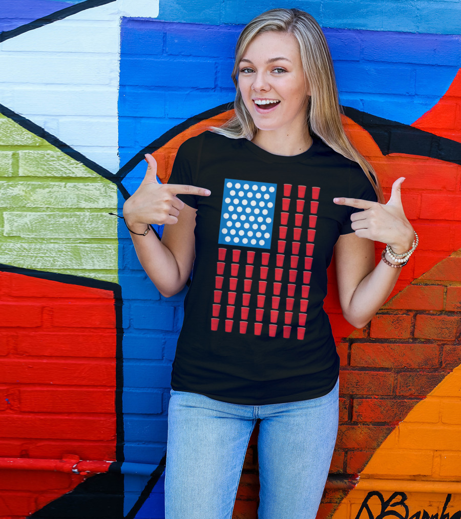 Red Solo Cup American Beer Pong Flip Cup Flag T-Shirt