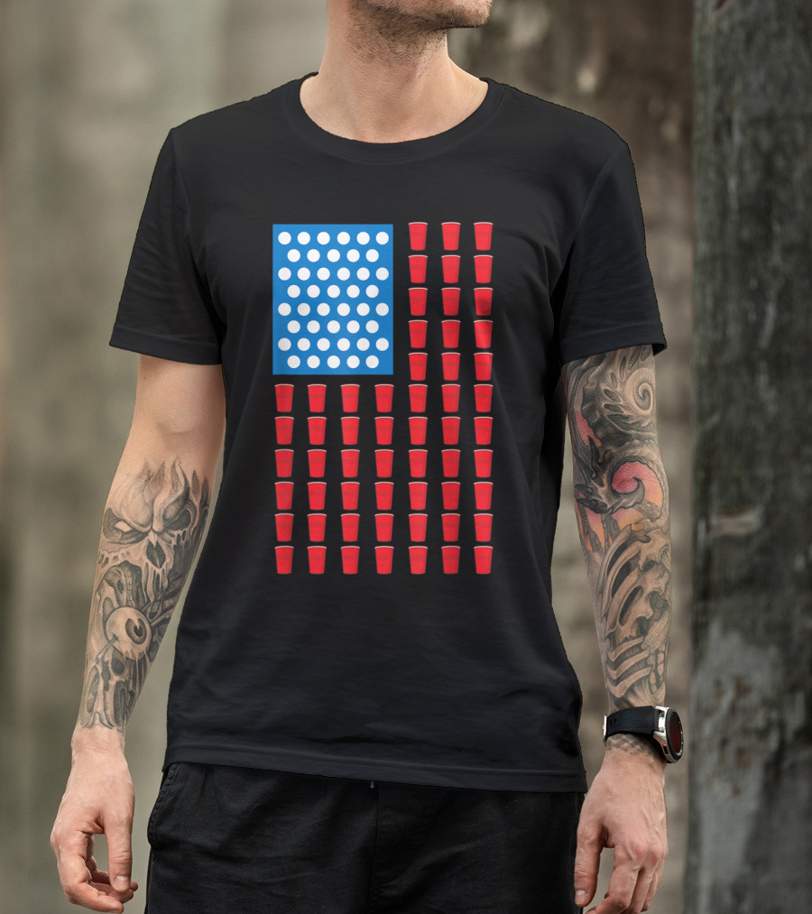 Red Solo Cup American Beer Pong Flip Cup Flag T-Shirt