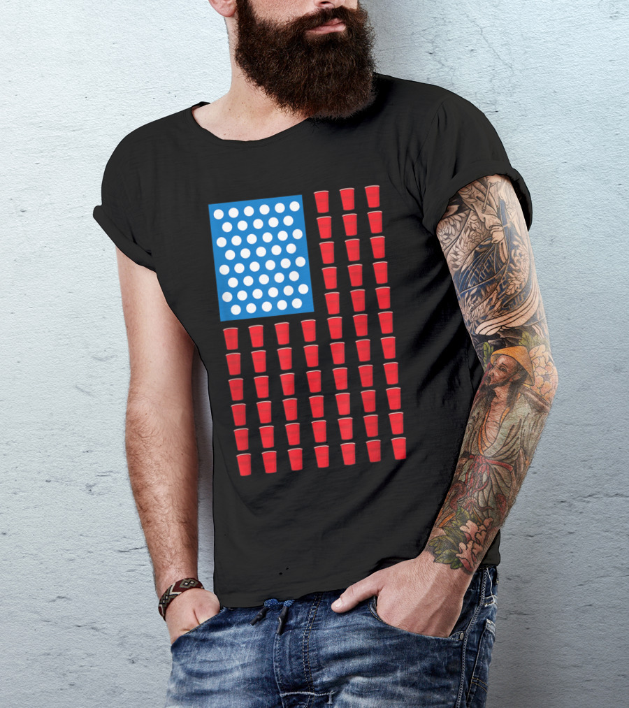 Red Solo Cup American Beer Pong Flip Cup Flag T-Shirt