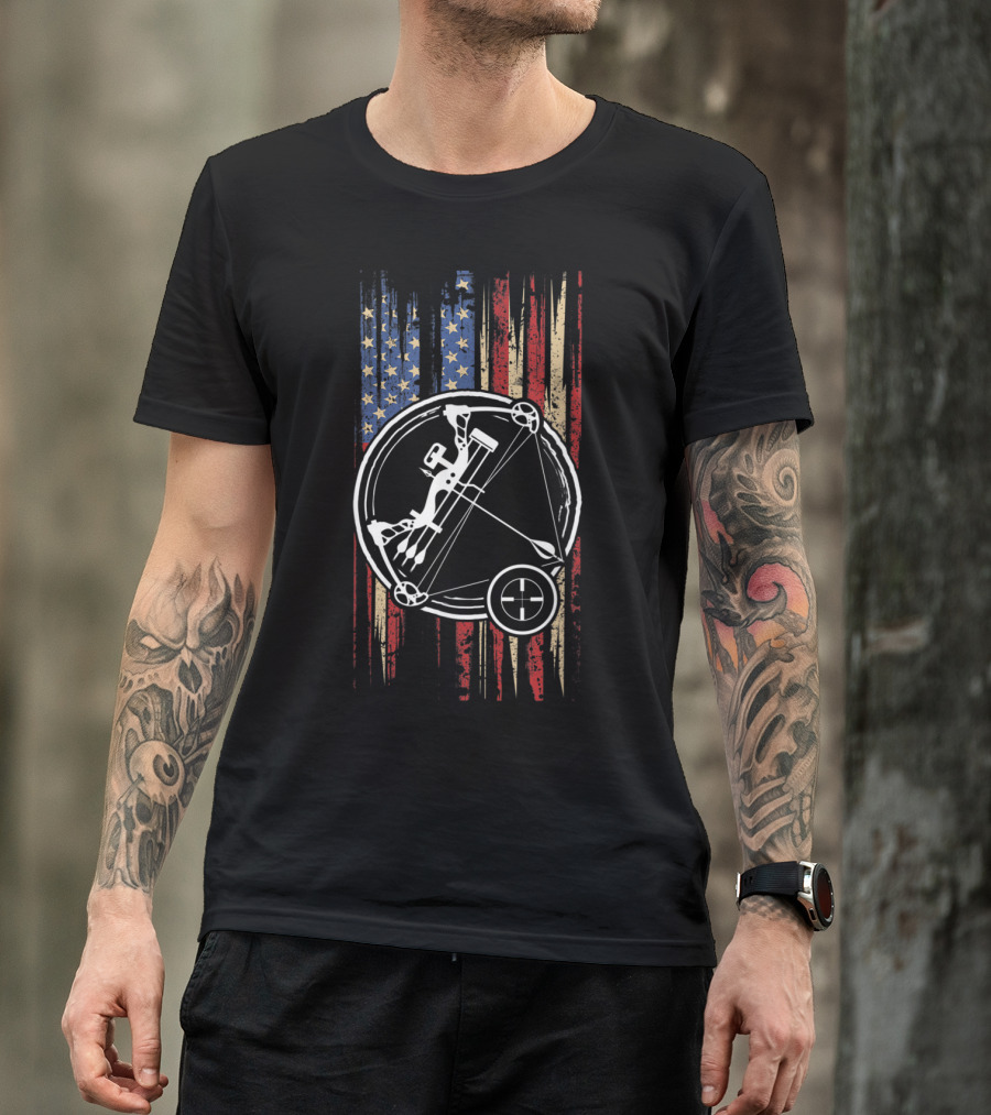 American Flag With Bow And Arrow Fishing T-Shirt