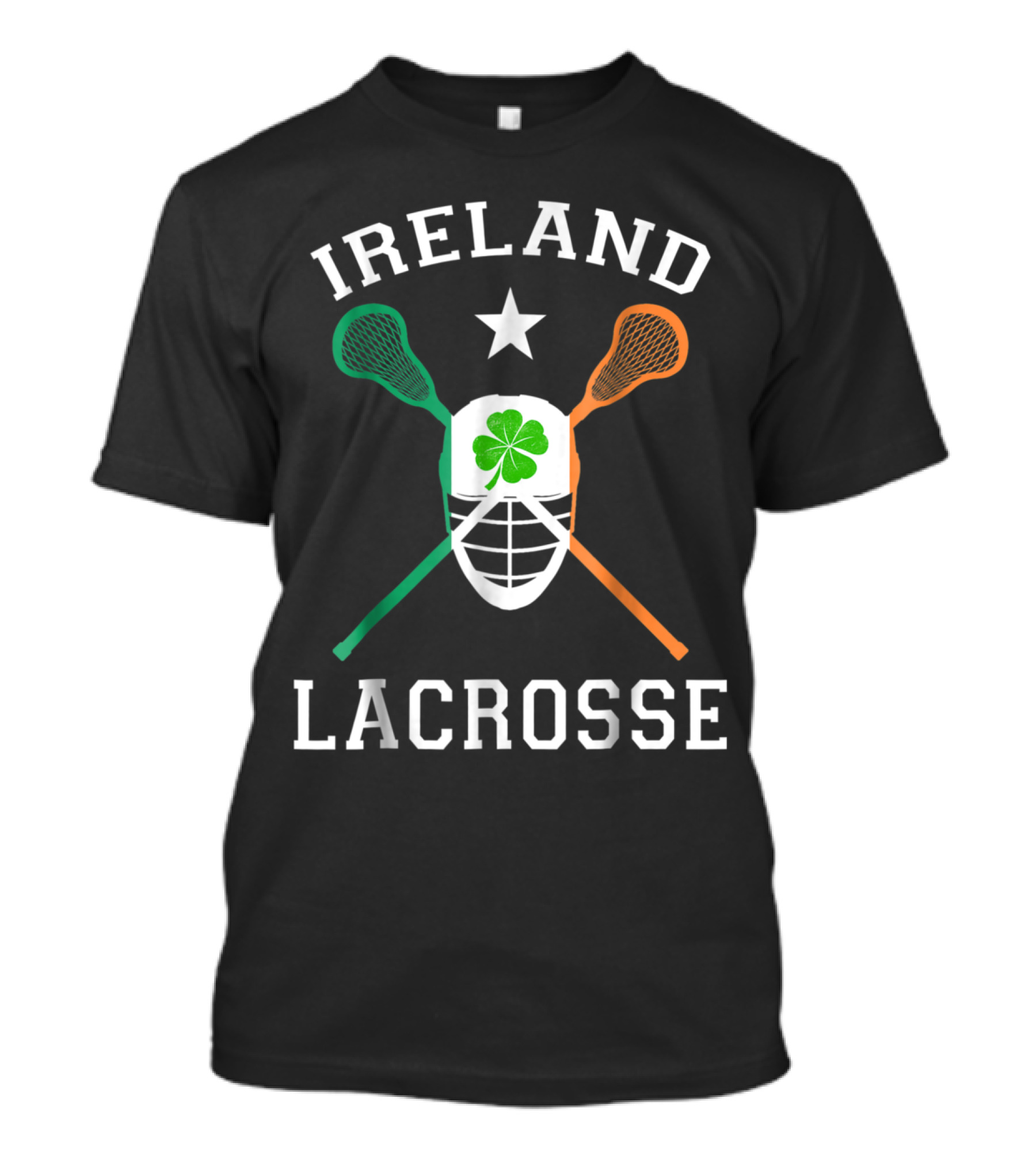 Ireland Lacrosse Shamrock Mask With Irish Flag Lacrosse Sticks T-Shirt
