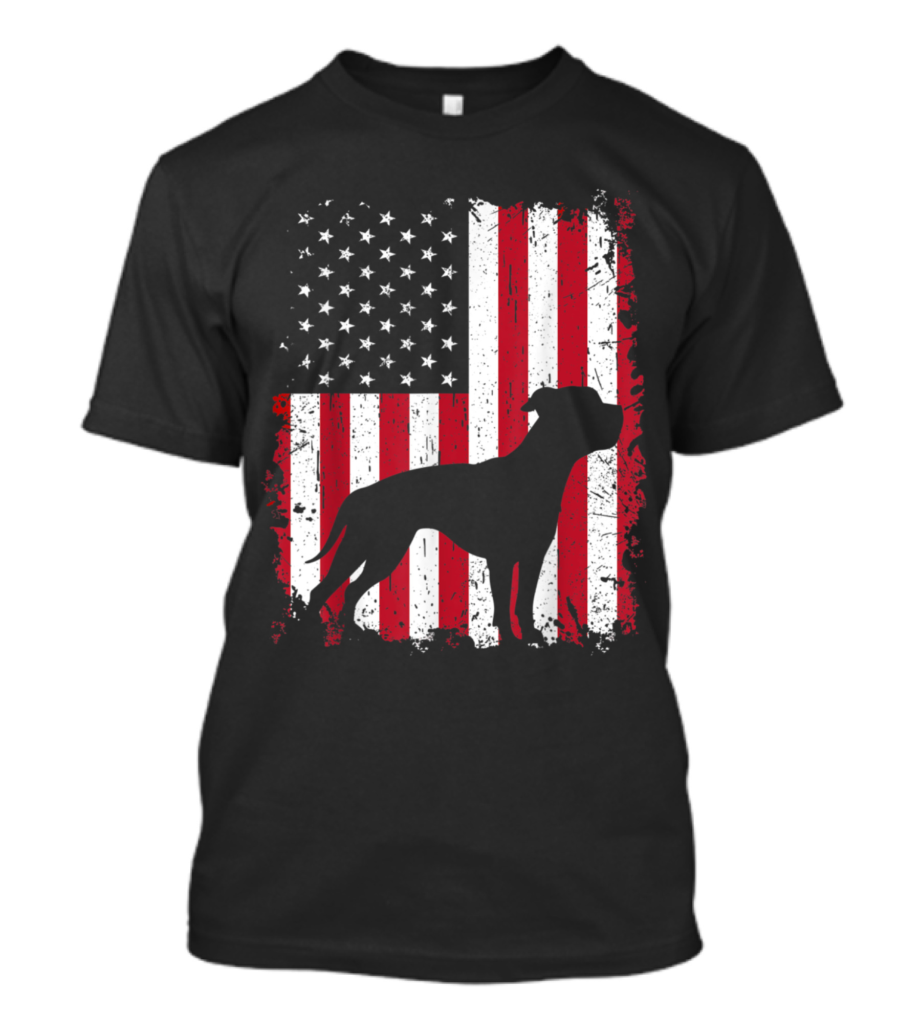 American Bulldog Silhouette Over Distressed USA Flag Fourth Of July T-Shirt
