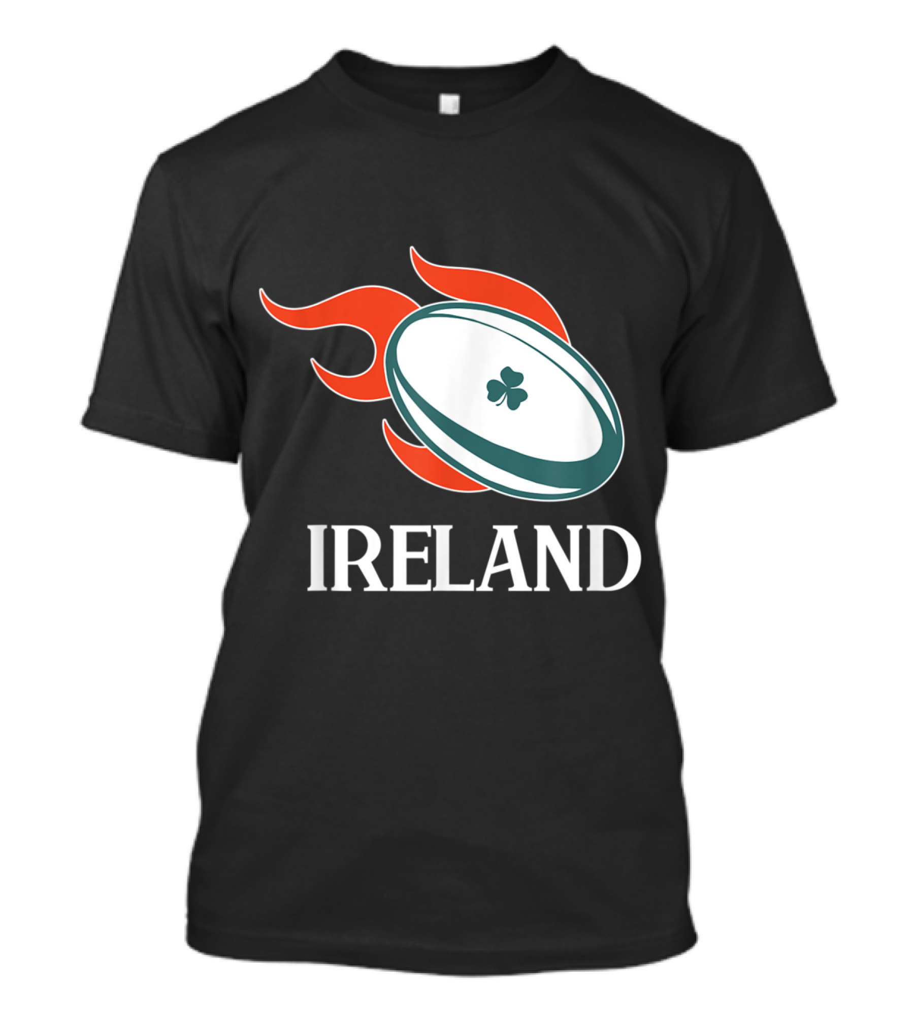 Ireland Rugby Flaming Rugby Ball With Shamrock T-Shirt