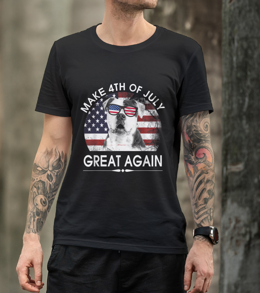 Make 4th Of July Great Again American Bulldog With USA Flag Glasses T-Shirt