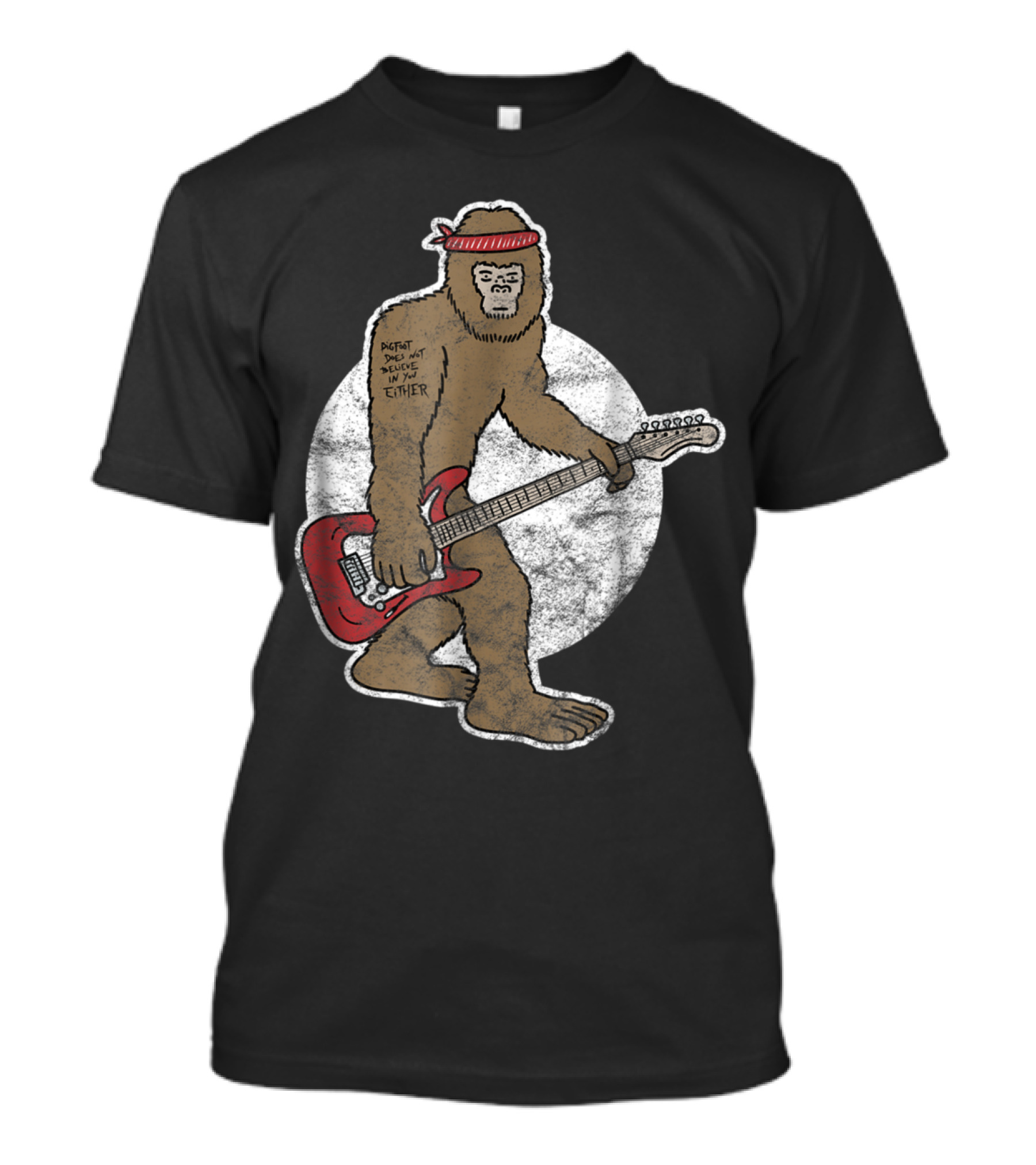 Bigfoot Playing Electric Guitar Rock'N'Roll Style With Text Embracing Winter T-Shirt