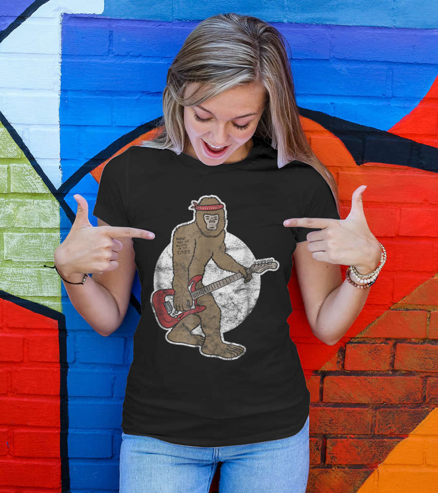 Bigfoot Playing Electric Guitar Rock'N'Roll Style With Text Embracing Winter T-Shirt
