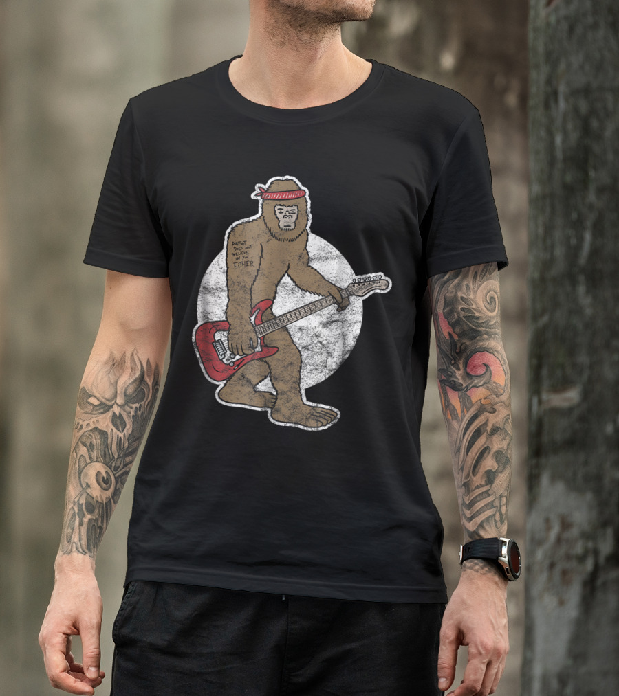 Bigfoot Playing Electric Guitar Rock'N'Roll Style With Text Embracing Winter T-Shirt