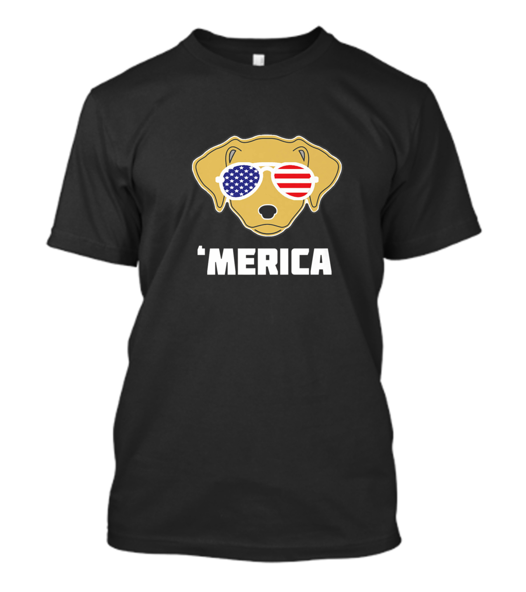 Merica Golden Labrador Retriever With USA Flag Sunglasses T-Shirt