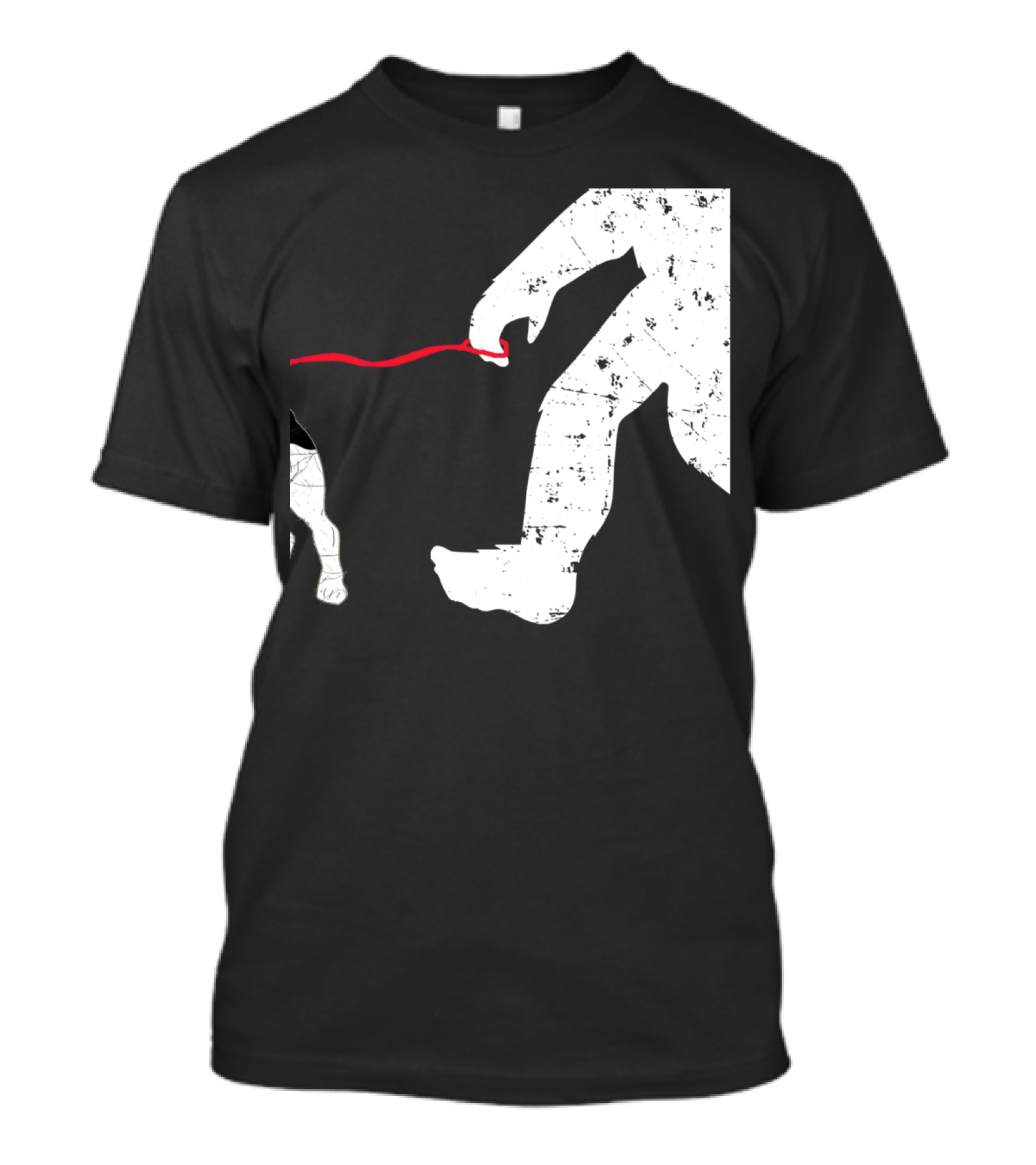 Bigfoot Silhouette Walking French Bulldog On Red Leash T-Shirt
