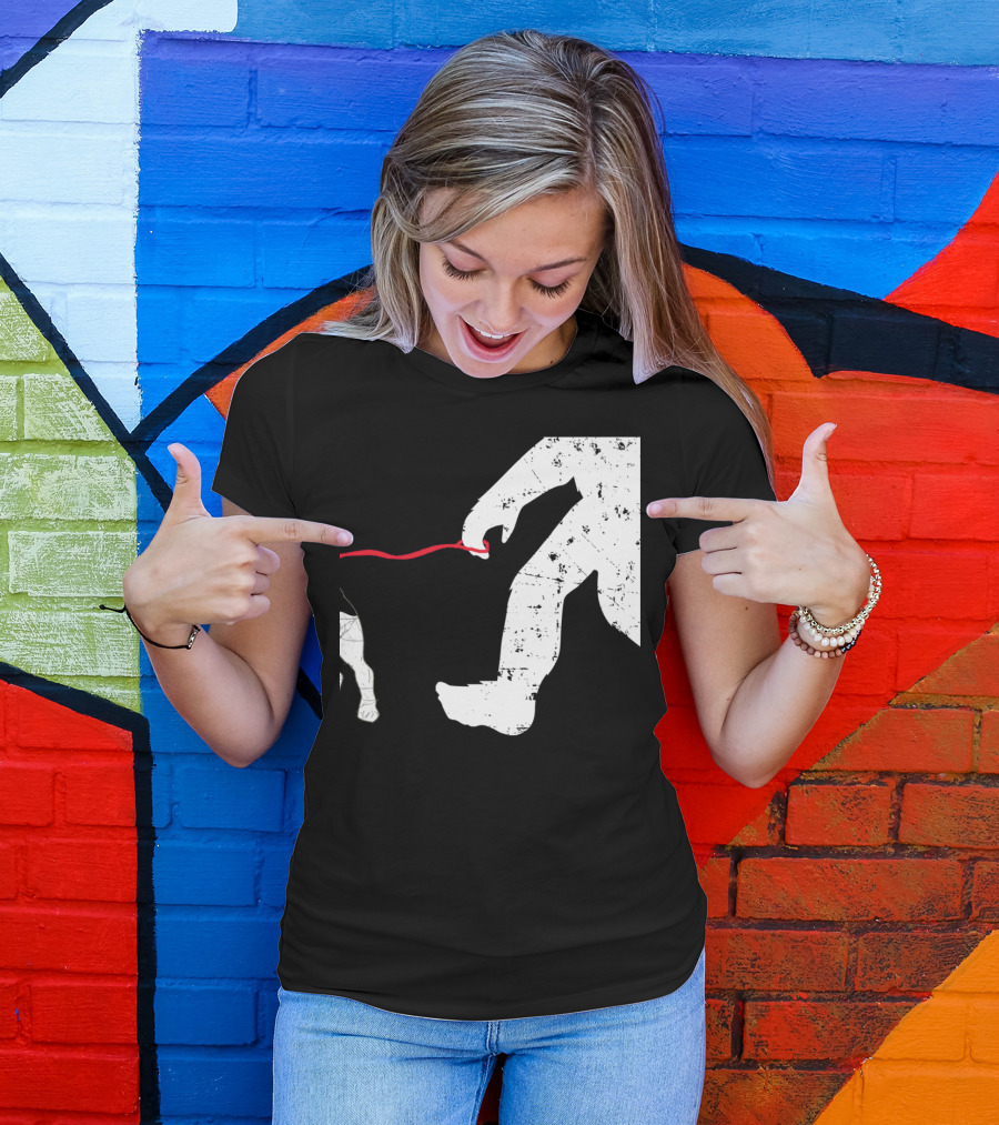 Bigfoot Silhouette Walking French Bulldog On Red Leash T-Shirt