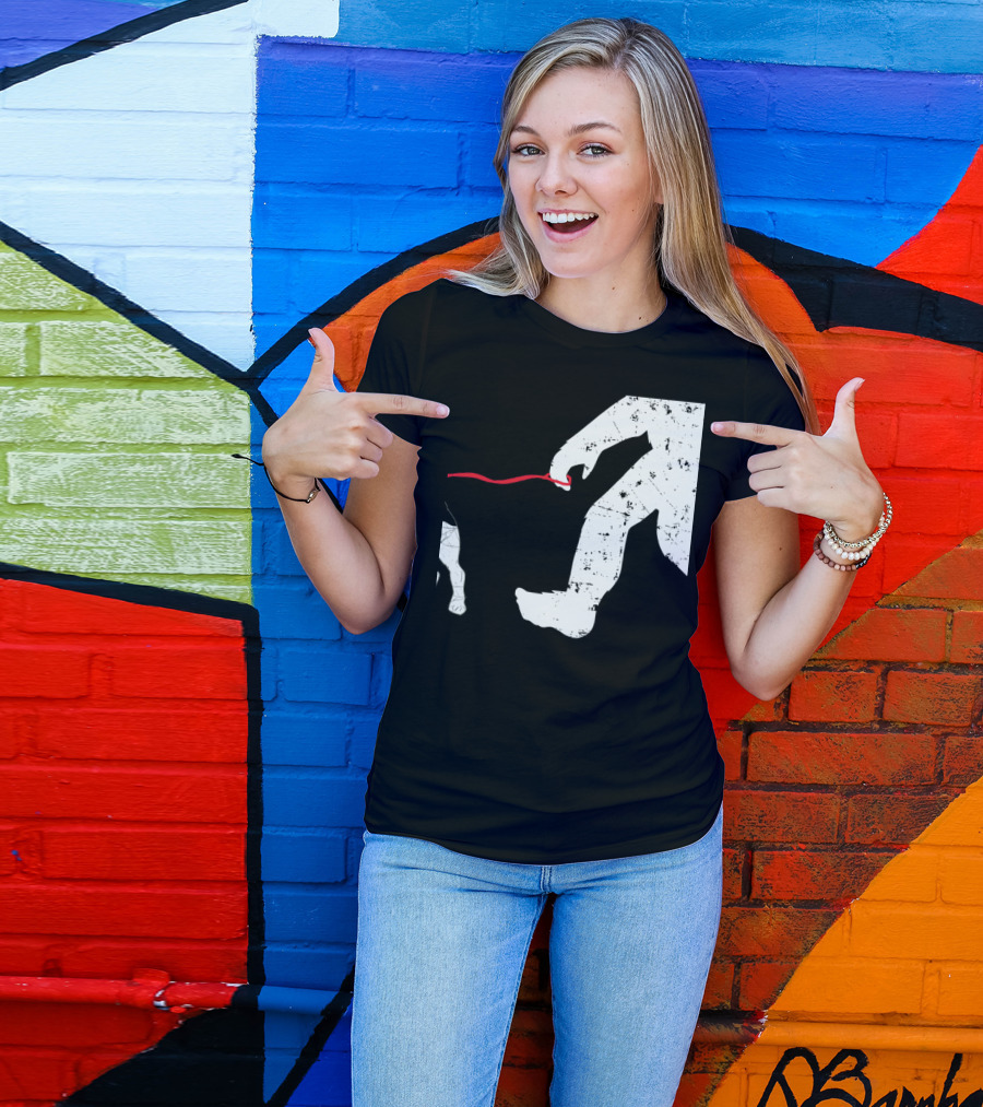 Bigfoot Silhouette Walking French Bulldog On Red Leash T-Shirt