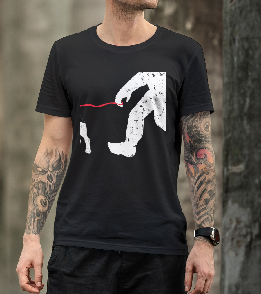 Bigfoot Silhouette Walking French Bulldog On Red Leash T-Shirt