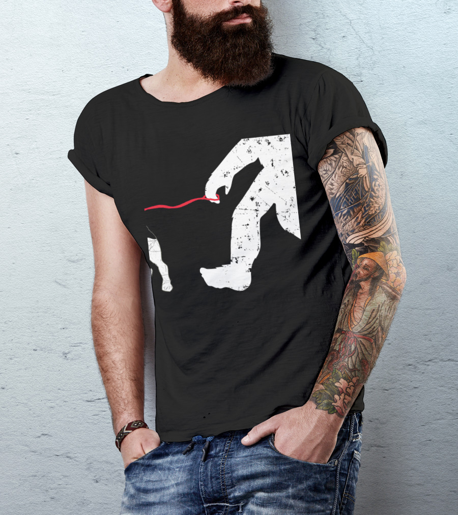 Bigfoot Silhouette Walking French Bulldog On Red Leash T-Shirt