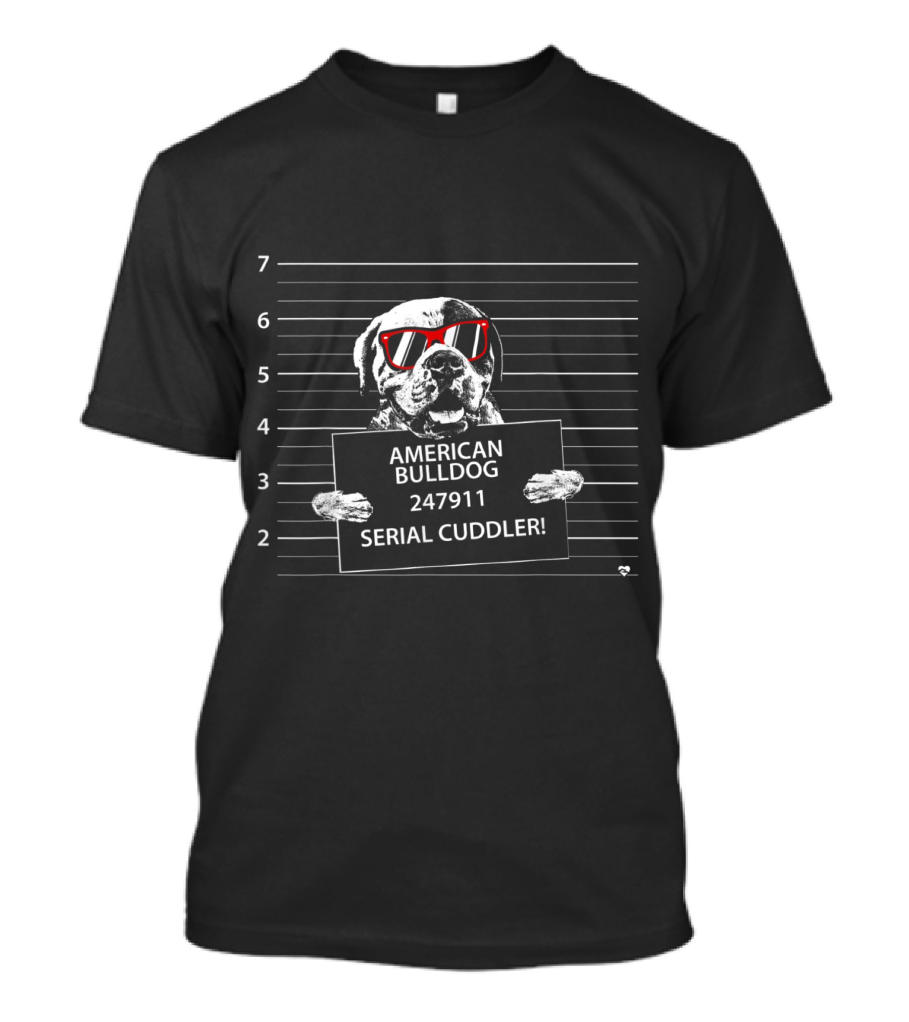 American Bulldog Mugshot With Red Sunglasses Serial Cuddler 247911 T-Shirt