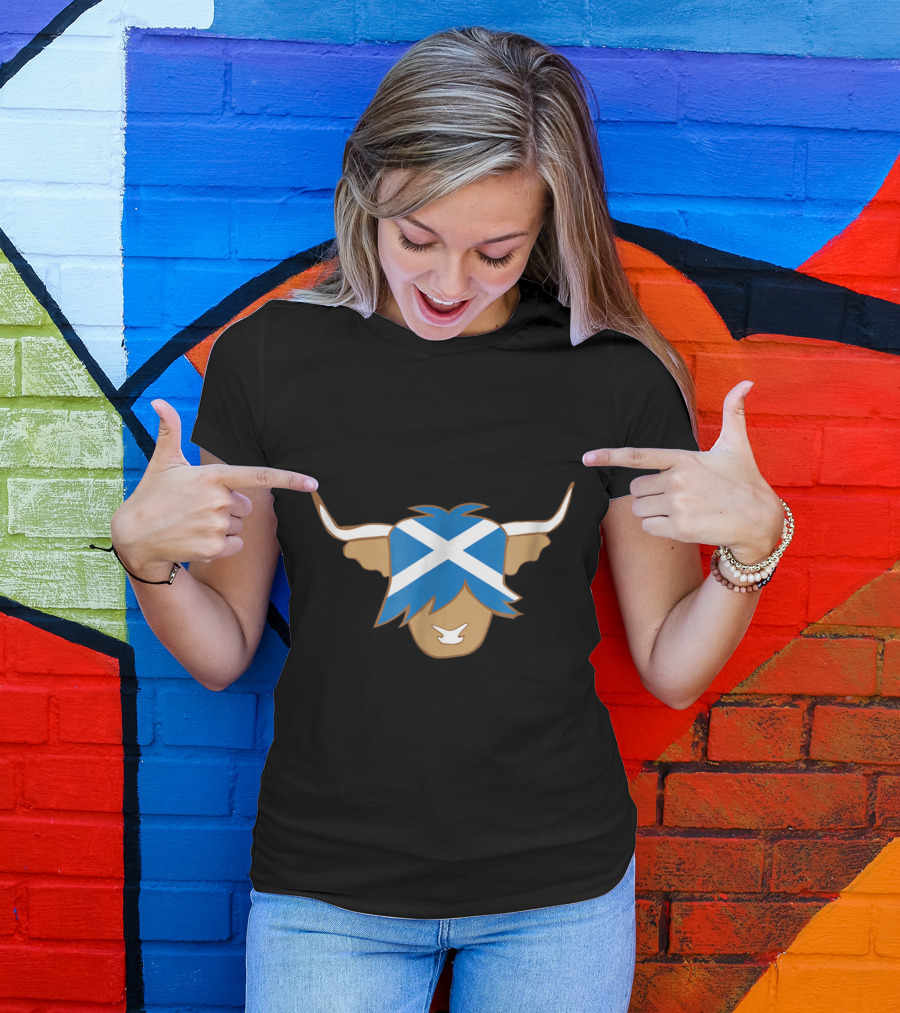 Scotland Flag Bull Highland Cow With Cross Saltire T-Shirt