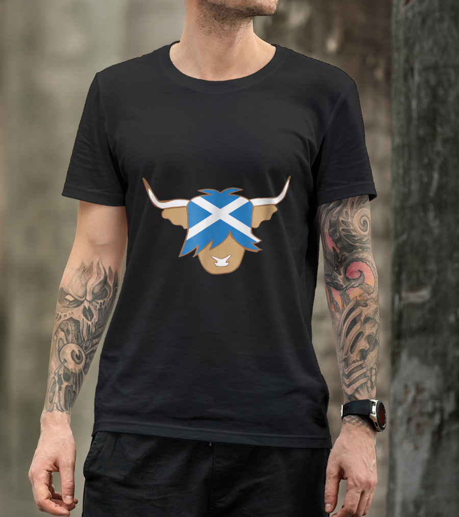 Scotland Flag Bull Highland Cow With Cross Saltire T-Shirt