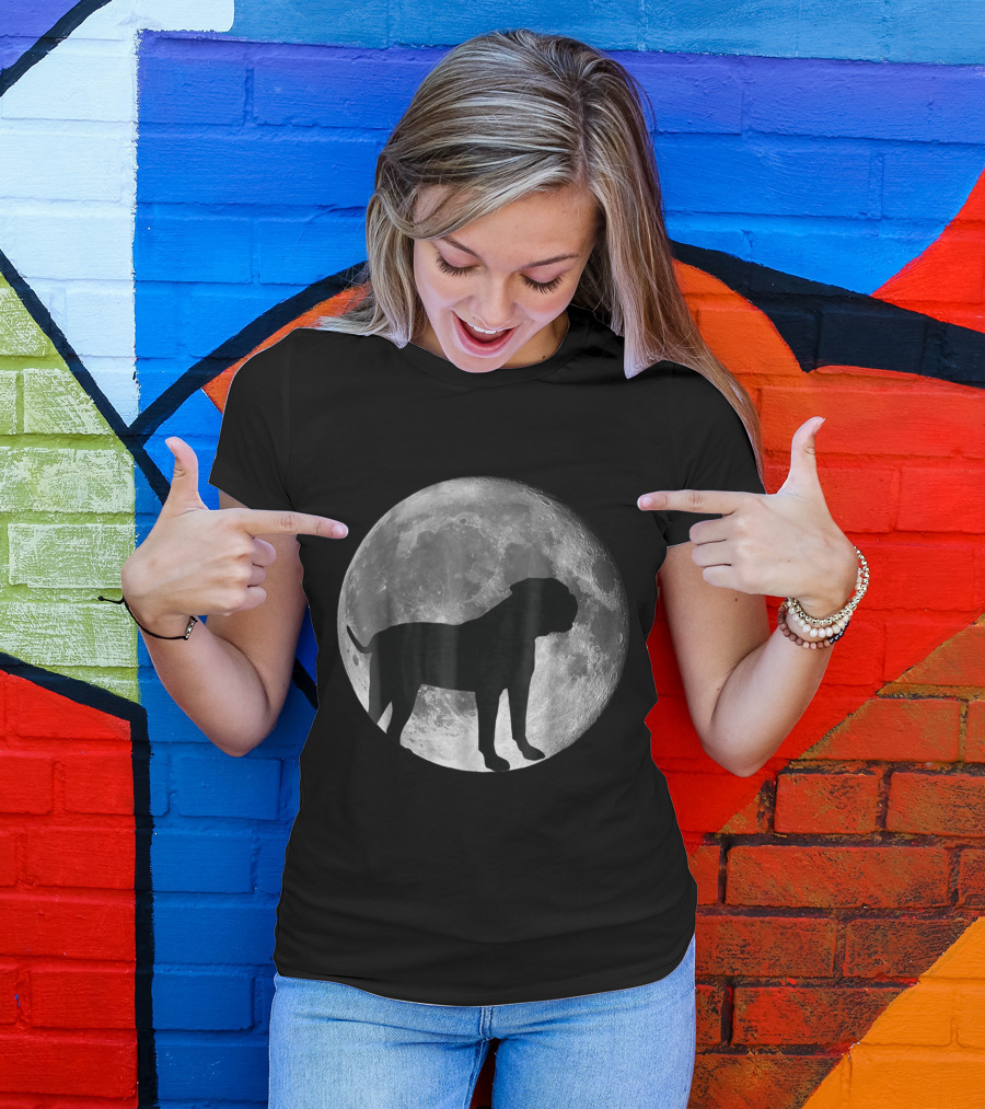 American Bulldog Silhouette Against Full Moon Background T-Shirt