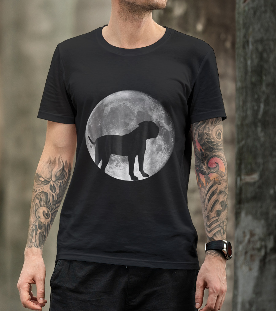 American Bulldog Silhouette Against Full Moon Background T-Shirt