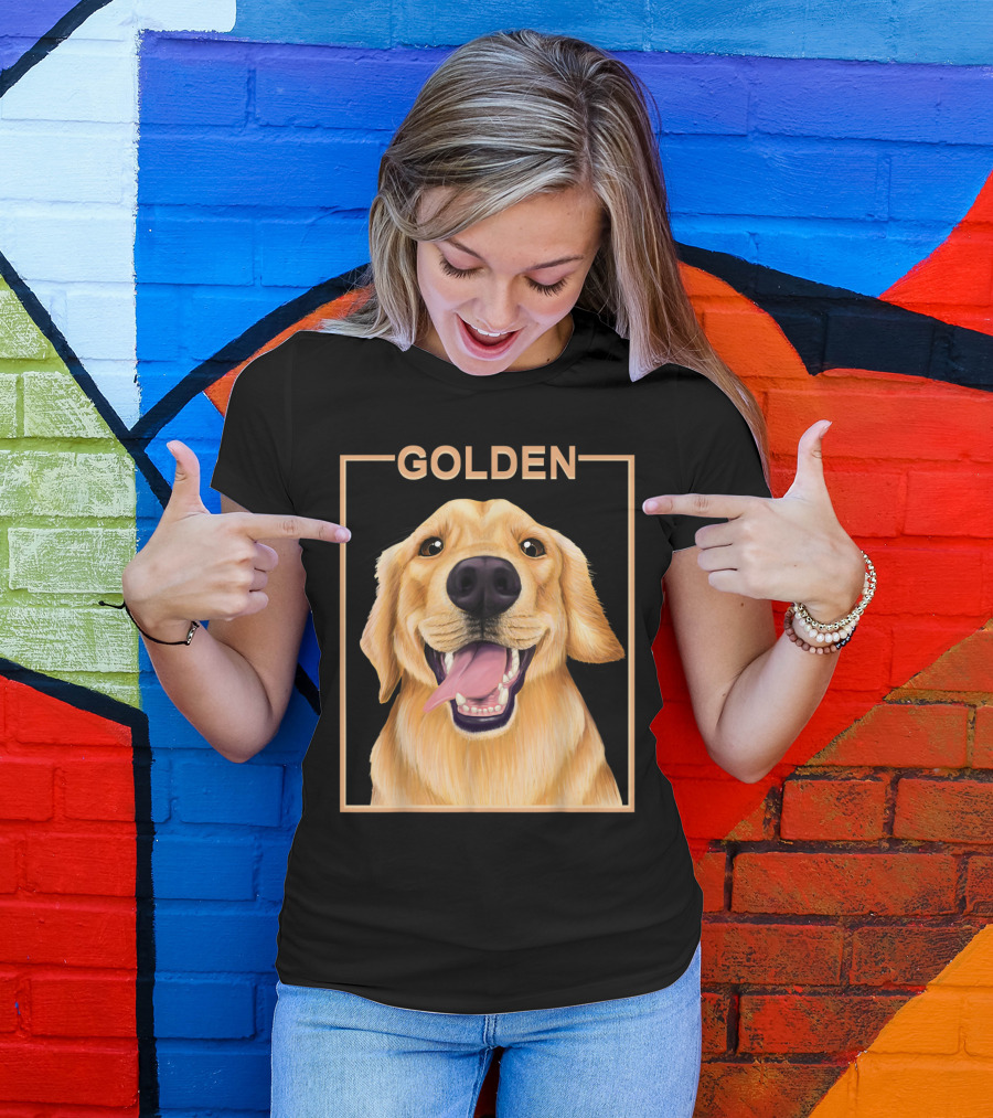 Golden Retriever Happy Dog In Black And Gold Frame T-Shirt
