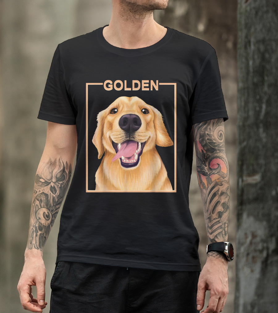 Golden Retriever Happy Dog In Black And Gold Frame T-Shirt