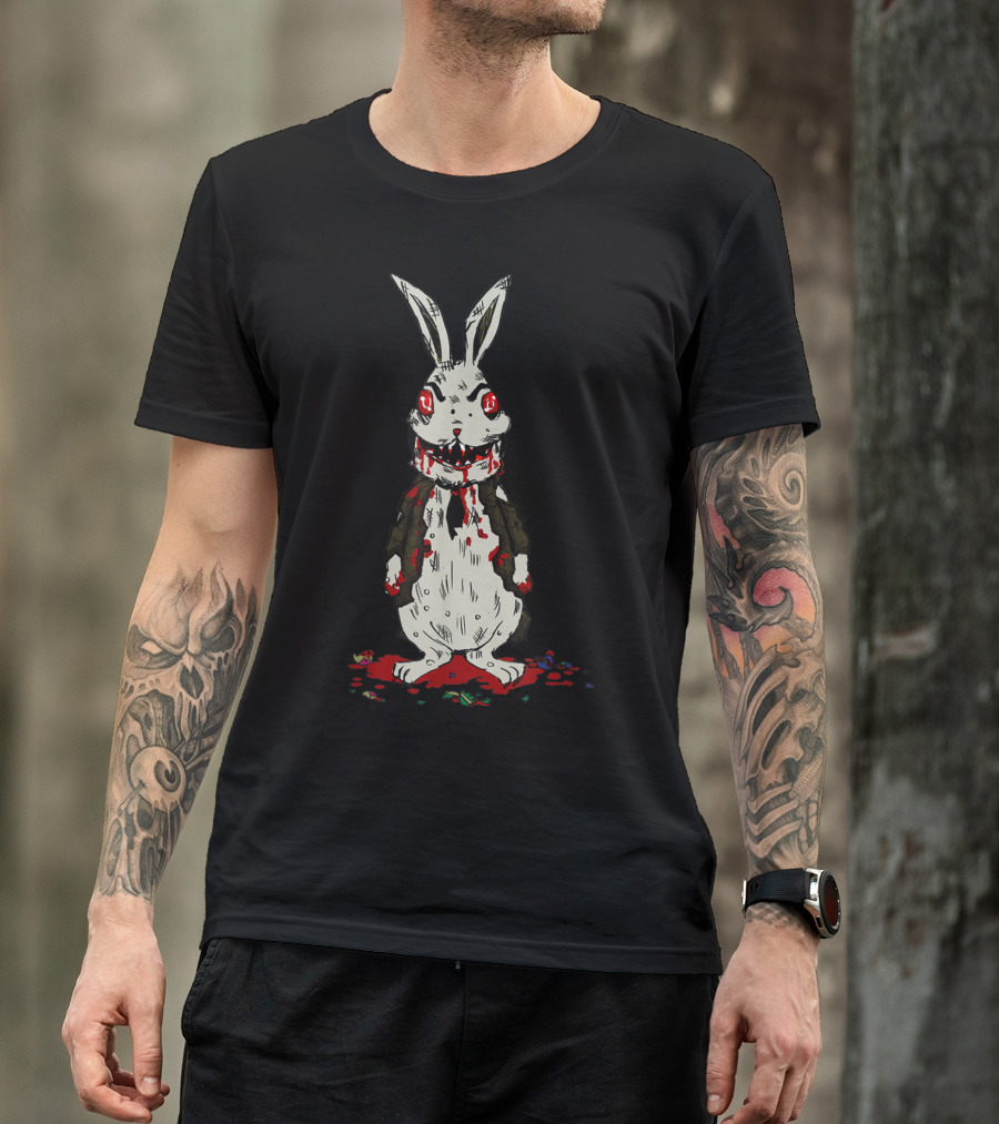 Easter Zombie Rabbit With Blood And Creepy Red Eye Candy Scene T-Shirt