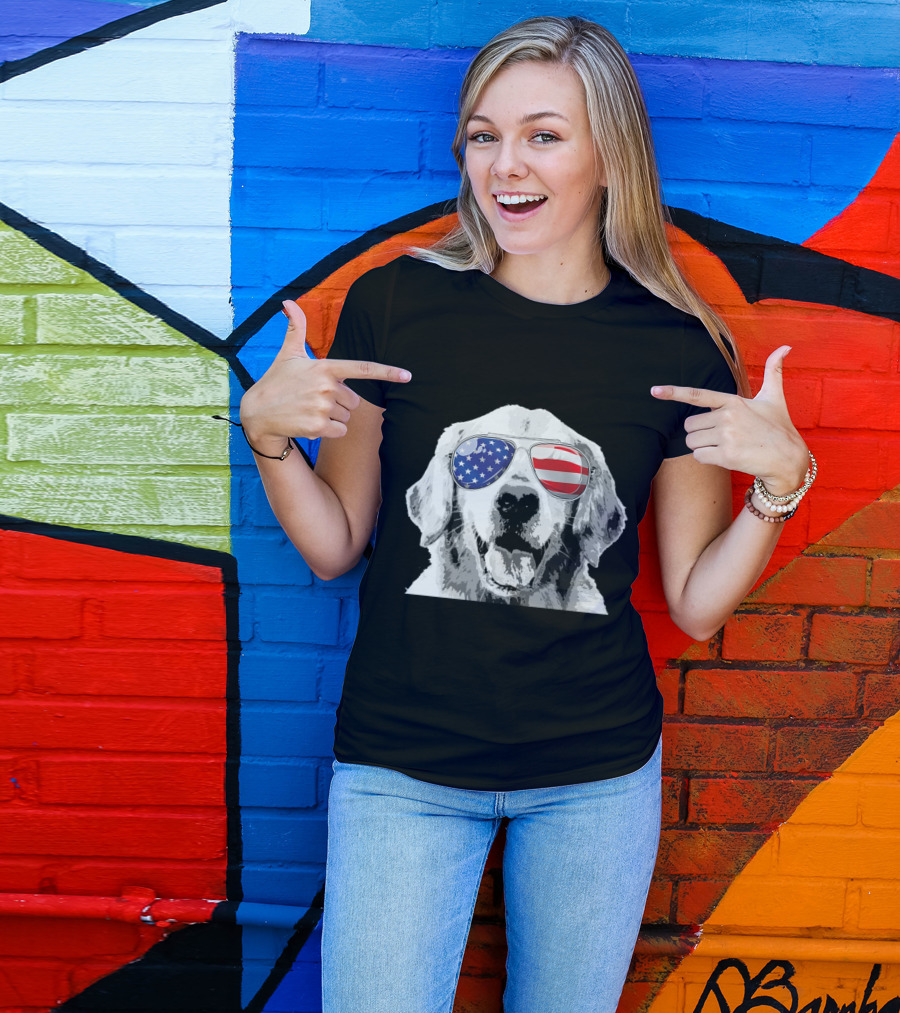 Golden Retriever 4th Of July American Flag Sunglasses T-Shirt
