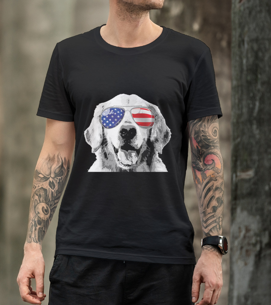 Golden Retriever 4th Of July American Flag Sunglasses T-Shirt