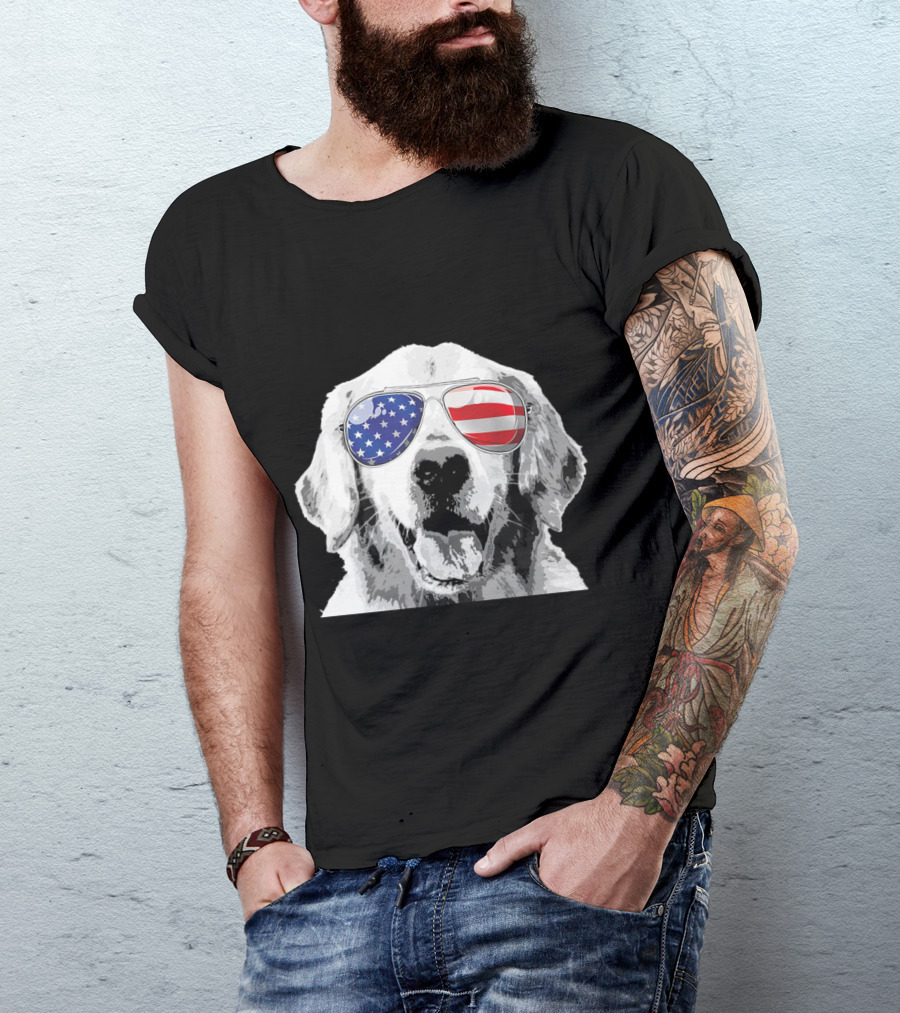 Golden Retriever 4th Of July American Flag Sunglasses T-Shirt