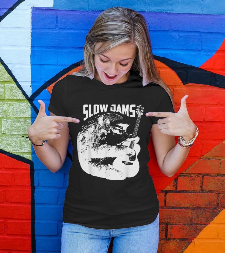 Slow Jams Sloth Playing Guitar Grooves T-Shirt