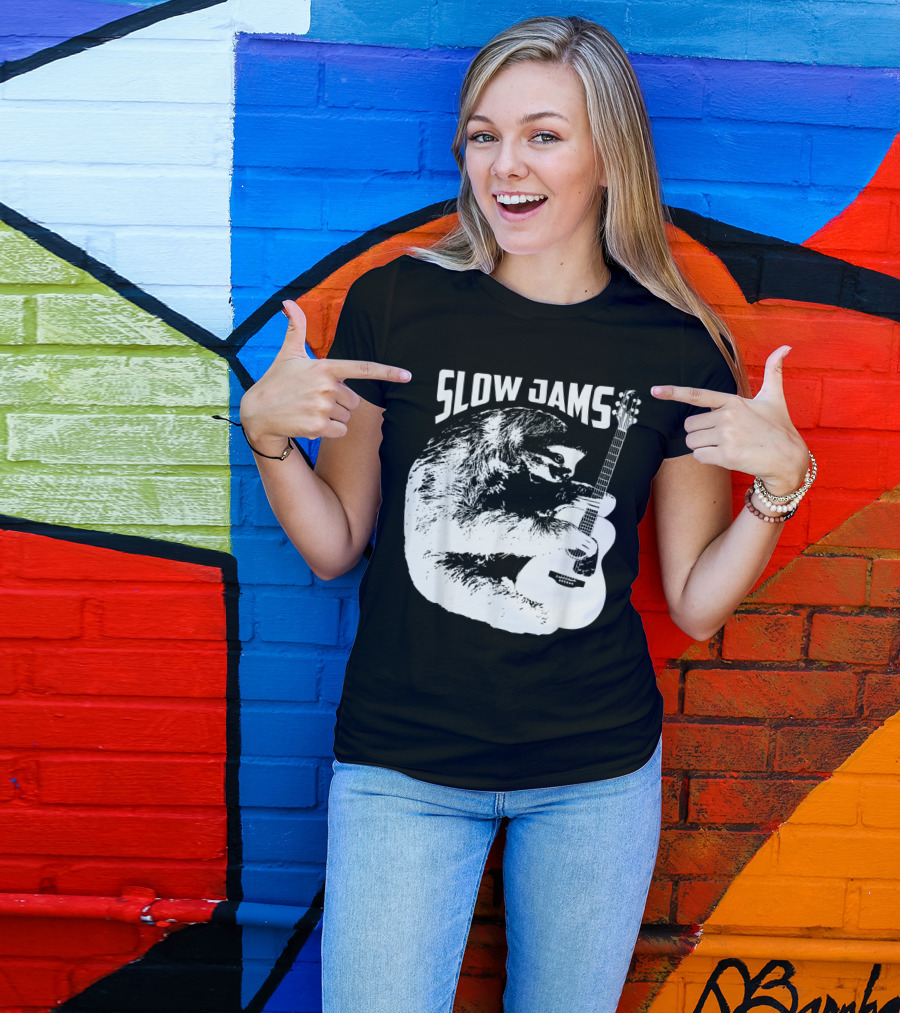 Slow Jams Sloth Playing Guitar Grooves T-Shirt