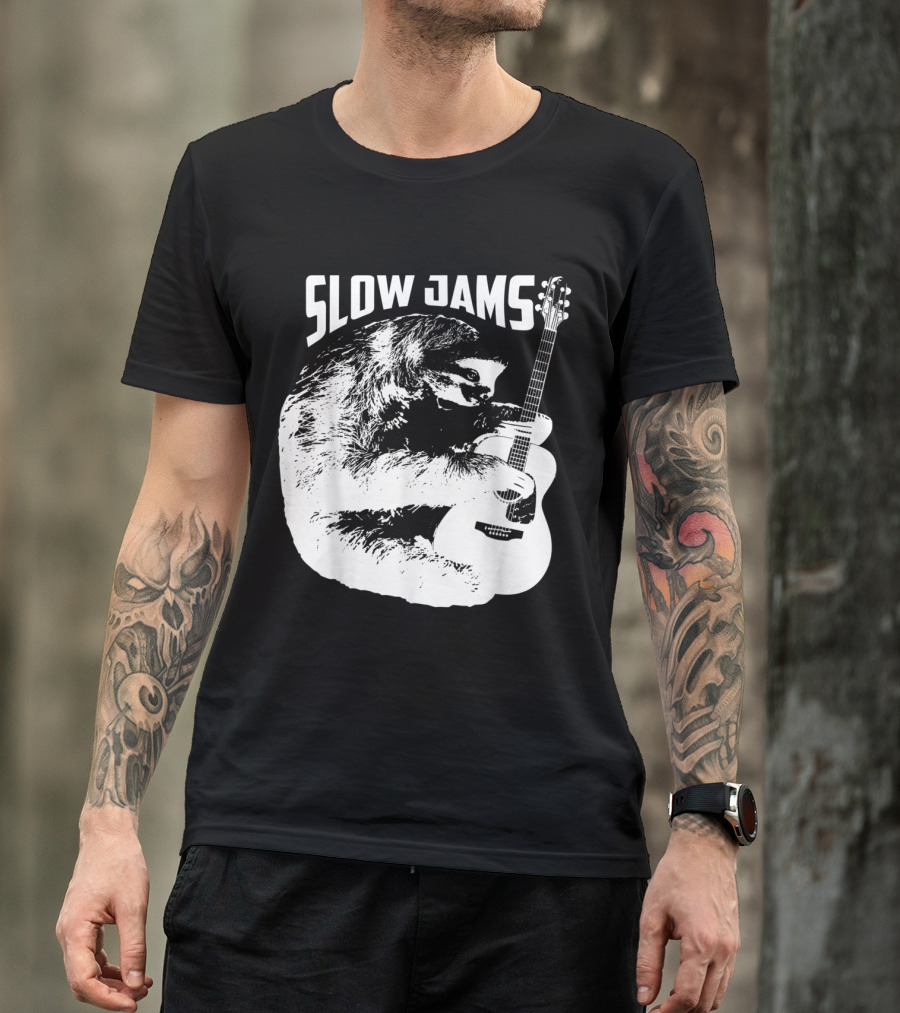 Slow Jams Sloth Playing Guitar Grooves T-Shirt