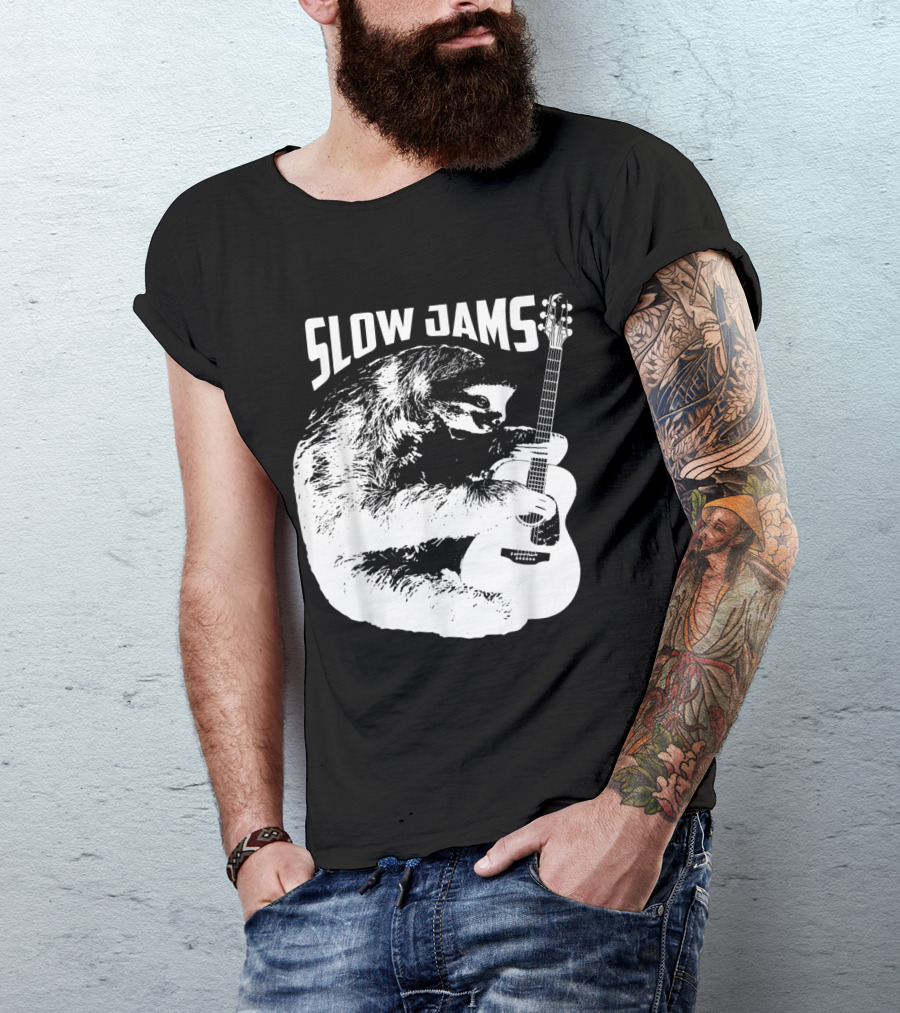 Slow Jams Sloth Playing Guitar Grooves T-Shirt