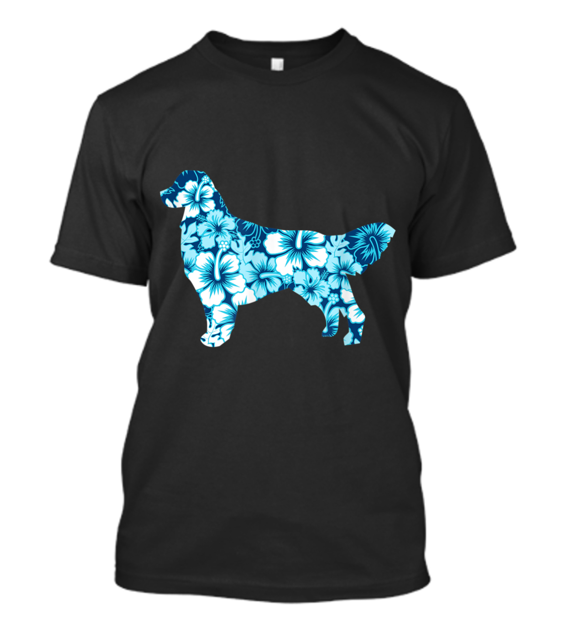 Golden Retriever Aloha Dog Silhouet Floral Hibiscus T-Shirt